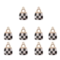 Set of 10 black and white checkerboard handbag charms with rhinestones and gold handles - Black Bag