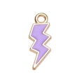 Detailed close-up of a gold-plated lightning bolt charm with purple enamel for DIY jewelry - Purple