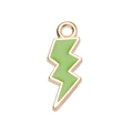 Detail of lightning bolt charm with green enamel and polished gold metal plating - Green