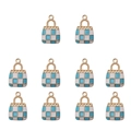 Blue checkerboard handbag charms set with gold trim and crystal accents for DIY jewelry - Lake Blue Bag