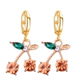 Charming gold-plated cherry drop earrings featuring orange faceted stones and green crystals - Gold Champagne