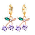 Elegant cherry earrings with gold finish and purple round cut zircon gemstones - Gold Purple