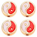 Set of 4 gold alloy red and white Tai Chi Yin Yang enamel charms for DIY jewelry making - 10mm / Red Tai Chi Print