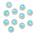 Perles plates dorées de 8mm avec émail bleu clair et détail éclair pour bijoux DIY - Bleu