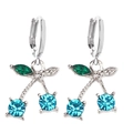 Silver cherry drop earrings with green leaf stones and sky blue crystal fruit - Silver Lake Blue