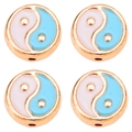 10mm Tai Chi charms in rose gold finish with pink and blue enamel for DIY bracelets - 10mm / Lake Blue Tai Chi Pattern
