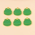 Set of 6 green enamel frog charms with gold plating for DIY jewelry making - Frog Head