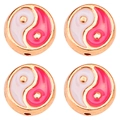 Set of four 10mm pink and white yin yang beads with rose gold edges for DIY jewelry - 10mm / Rose Red Tai Chi Pattern