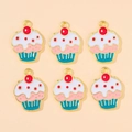 Set of six colorful enamel cupcake pendants with golden alloy bases for DIY jewelry making - Cupcake