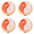 Set of four 10mm orange and white enamel Yin Yang alloy charm beads for DIY jewelry - 10mm / Orange Tai Chi Pattern