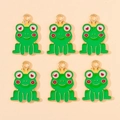 Set of 6 green cartoon frog pendants with gold crown and heart eyes for DIY jewelry - Frog Prince