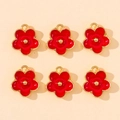 Lot de 6 breloques fleurs rouges à cinq pétales avec bordure dorée pour bijoux - Rouge