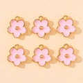 Lot de six pendentifs fleurs de cerisier roses avec bord doré pour création de bijoux - Rose