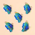 Set van vijf kleurrijke vlinderhangers in zilverlegering voor DIY-sieraden maken - Blauw