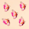 Lot de 5 breloques papillon roses avec anneaux en argent pour bijoux et colliers DIY - Rose