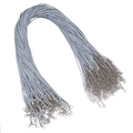Collar de cordón de cera azul claro con cierre de langosta y cadena de extensión para DIY - Gris
