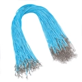 Cordón de collar encerado azul cielo con cierre de langosta y cadena plateada - Azul