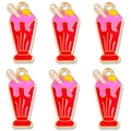 Set of 6 red and pink enamel ice cream milkshake charms for DIY jewelry making - Red