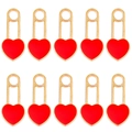 10er Set rote Emaille-Herzanhänger mit goldener Metallöse für DIY Schmuckherstellung - Rot