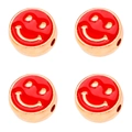 Red and gold enamel smiley face cylinder beads for DIY jewelry making and bracelet charms - 10mm / Red Smile Pattern