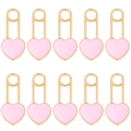 Detailansicht von zehn rosa Herz-Büroklammer-Anhängern aus Goldlegierung für DIY-Schmuck - Rosa