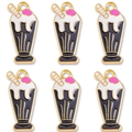 Set of 6 black and white enamel ice cream pendants with golden metal edges - Black