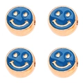 Set of four 10mm blue enamel smiley face beads with rose gold alloy for DIY jewelry - 10mm / Peacock Blue Smiley Face Pattern