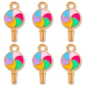 Set of 6 colorful swirl lollipop alloy charms with gold plating for DIY jewelry making - Colorful