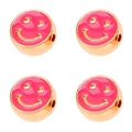Set of four 10mm golden metal smiley face beads with pink enamel for DIY jewelry - 10mm / Rose Red Smiley Face Pattern