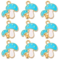 Detalle de nueve dijes de hongos azules con bordes dorados para crear joyas personalizadas - Azul