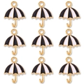Set of 9 mini colorful umbrella charms with black and white enamel and golden alloy finish - Black