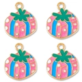 Set of four colorful enamel strawberry charms for DIY jewelry making and earrings - Pink