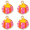 Colorful Christmas gift box enamel pendants for DIY bracelets and earring accessories - Rose Red