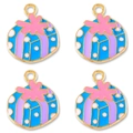 Detail of colorful enamel Christmas gift box charms with white dots for DIY jewelry making - Blue