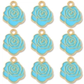Set of nine light blue enamel rose pendants with gold alloy edges for DIY jewelry making - Blue
