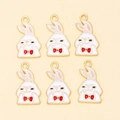 Pendentifs lapins mignons en alliage blanc avec nœuds rouges pour bijoux DIY - Lapin Noeud Rouge