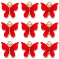 Set of nine red marble resin butterfly pendants with gold alloy base for DIY jewelry making - Red