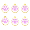 Set of 6 cute cat paw enamel charms with gold trim for DIY jewelry making and crafts - Purple