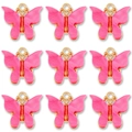Set of 9 pink resin butterfly charms with golden metal alloy frames for DIY jewelry making - Deep Pink