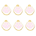 Set of six cute pink enamel cat paw pendants with gold frames for DIY jewelry crafting - Pink