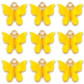 Set of nine yellow resin butterfly pendants with golden metal edges and shimmering texture - Yellow