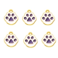 Detail view of 6-piece purple cat paw charms with gold plating for DIY jewelry making - Black