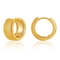 18K gold plated hoop earrings with granular texture and polished inner surface on white base - Granulation Texture Style (KE0086)