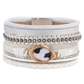 Bracciale boho multistrato con fasce di strass e ciondolo in metallo leopardato - Bianco