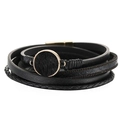 Bracciale multistrato in pelle con ciondolo rotondo animalier e chiusura magnetica - Bracciale Magnetico Leopardato in Pelo di Cavallo Rotondo (SZ00291-1) / Nero