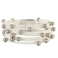 Bracciale multistrato in pelle bianca bohémien con rivetti argentati e perline in metallo - Bianco
