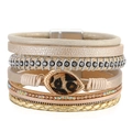 Bracciale multistrato in pelle champagne con ciondolo leopardato e cristalli chic - Champagne