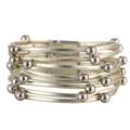 Bracciale multistrato in pelle oro champagne con perline d'argento e chiusura magnetica - Champagne