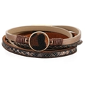 Bracciale a più strati con stampa leopardata e chiusura magnetica in metallo dorato - Bracciale Magnetico Leopardato in Pelo di Cavallo Rotondo (SZ00291-4) / Marrone