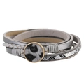 Bracciale multistrato in finta pelle grigia con ciondolo circolare leopardato - Grigio